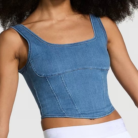 Victoria’s Secret | Pink | Blue Denim-Inspired Corset Top - Picture 1 of 5
